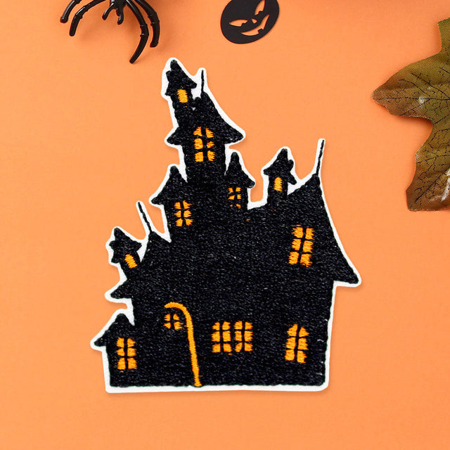 Black Halloween Scary House Iron On Patch