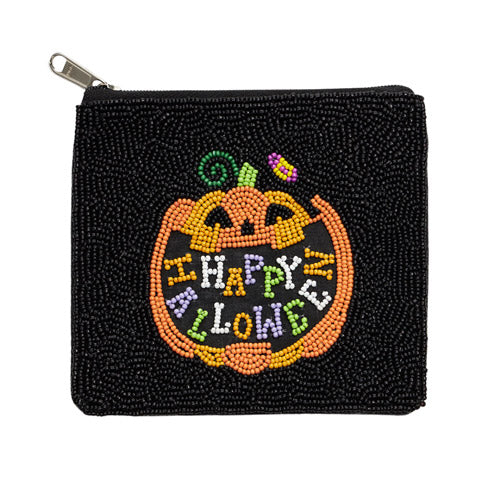 Let this spooky Black Happy Halloween Message Pumpkin Seed Beaded Mini Pouch Bag add an eerie touch to your outfit this season. The message pumpkin and seed beaded design make it the perfect accessory for any Halloween celebration. Perfect for Halloween parties, cosplay, costume party, parade. Happy Halloween!