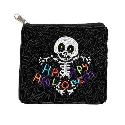 Let this spooky Black Happy Halloween Message Skull Seed Beaded Halloween Mini Pouch Bag add an eerie touch to your outfit this season. The message skull and seed beaded design make it the perfect accessory for any Halloween celebration.