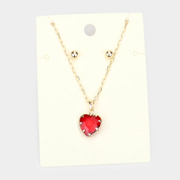 Heart Pendant Necklace - Siam - Necklaces