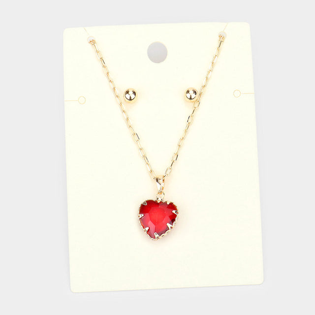 Heart Pendant Necklace - Siam - Necklaces