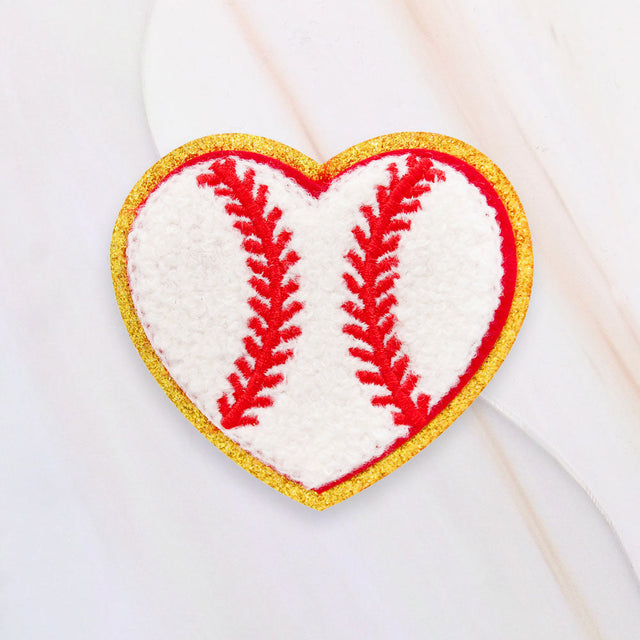Red, White Heart Shaped Baseball Iron On Patch