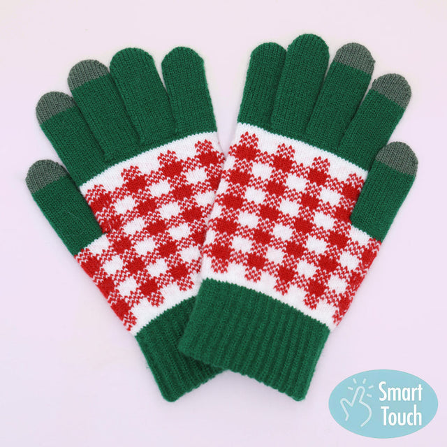 Green Holiday Plaid Pattern Smart Touch Winter Gloves