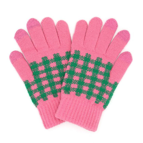 Guantes de invierno Smart Touch con estampado de cuadros navideños - Pink&Green