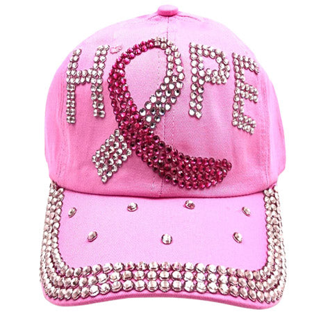 Gear up for the game with a bit of glitter and a lot of HOPE! Show off your pride with our bling-tastic Hope Message Bling Pink Ribbon Baseball Cap. Featuring a silver Hope sticker and a trendy pink ribbon, it's the perfect blend of style and message. So get ready to sport your 'tude with this cool cap!
