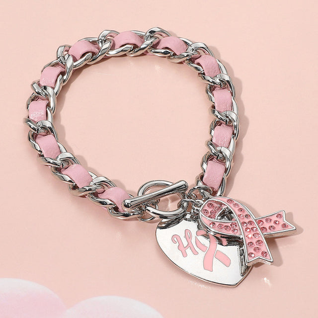 Light, Pink Hope Pink Ribbon Awareness Charm Chain Toggle Bracelet