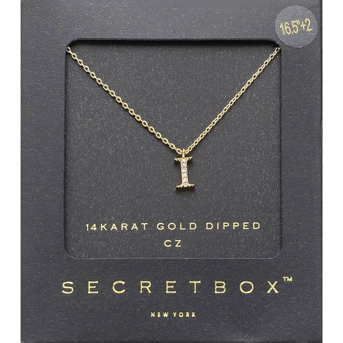 -I- Secret Box 14K Gold Dipped Cubic Zirconia Initial Monogram Pendant Necklace - Gold
