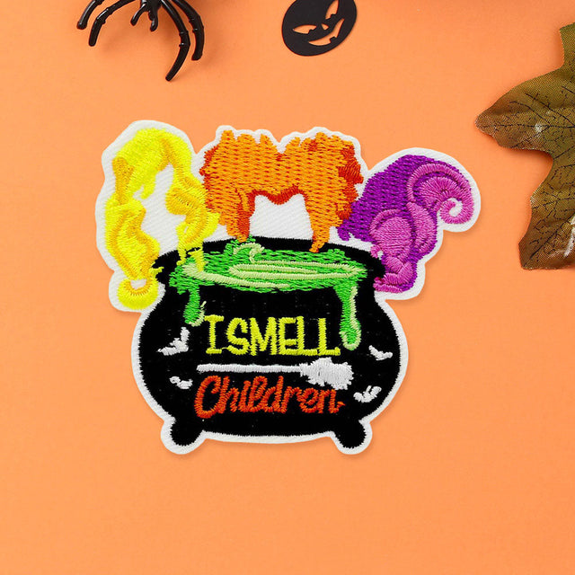 Multi I SMELL CHILDREN Message Halloween Cauldron Iron On Patch