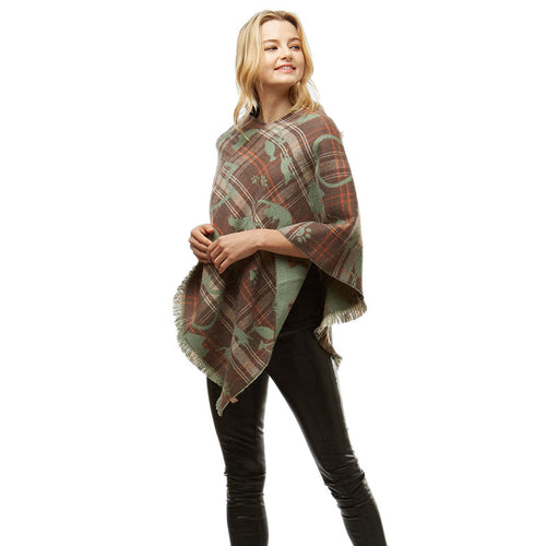 Kit Playing Cats Plaid Poncho Ruana - Taupe
