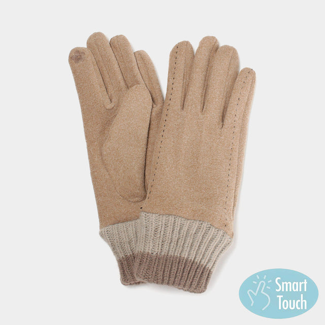 Taupe Knit Cuff Smart Touch Gloves