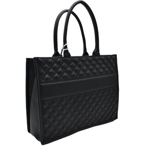 Black This Quilted Fashion Satchel Tote Bag is the perfect fashion accessory for everyday life. Composed of high-quality quilted cotton, this bag is lightweight yet durable. The spacious interior and multiple pockets provide ample storage for all your essentials. This bag adds a touch of sophistication to any outfit.