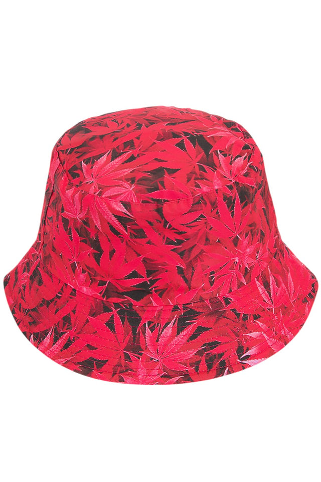 Fuchsia LEAF PRINT REVERSIBLE BUCKET HAT delivers versatility with botanical elegance. Expertly constructed with premium materials, it features a detailed leaf pattern on one side and a complementary solid reverse, allowing for two distinct styling options. The structured brim provides optimal UV protection while maintaining shape throughout wear. Its breathable fabric and adjustable fit ensure comfort during extended outdoor activities, making it an essential accessory for the discerning customer. 