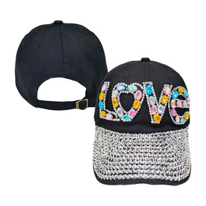 Whether you need a pick-me-up or you just want to show some love, this Love Message Bling Stone Studded Baseball Cap is here to say it all! A sparkling addition to any outfit, this cap is sure to add a sparkle to your day. Perfect birthday Gift, Mother's Day, anniversary, Valentine's Day, Regalo Cumpleanos, Navidad etc