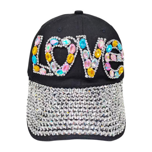 Whether you need a pick-me-up or you just want to show some love, this Love Message Bling Stone Studded black Baseball Cap is here to say it all! A sparkling addition to any outfit, this cap is sure to add a sparkle to your day. Perfect birthday Gift, Mother's Day, anniversary, Valentine's Day, Regalo Cumpleanos, Navidad etc
