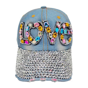 Whether you need a pick-me-up or you just want to show some love, this Love Message Bling Stone Studded Denim Baseball Cap is here to say it all! A sparkling addition to any outfit, this cap is sure to add a sparkle to your day. Perfect birthday Gift, Mother's Day, anniversary, Valentine's Day, Regalo Cumpleanos, Navidad etc