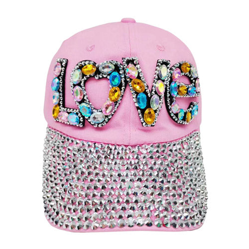 Whether you need a pick-me-up or you just want to show some love, this Love Message Bling Stone Studded pink Baseball Cap is here to say it all! A sparkling addition to any outfit, this cap is sure to add a sparkle to your day. Perfect birthday Gift, Mother's Day, anniversary, Valentine's Day, Regalo Cumpleanos, Navidad etc