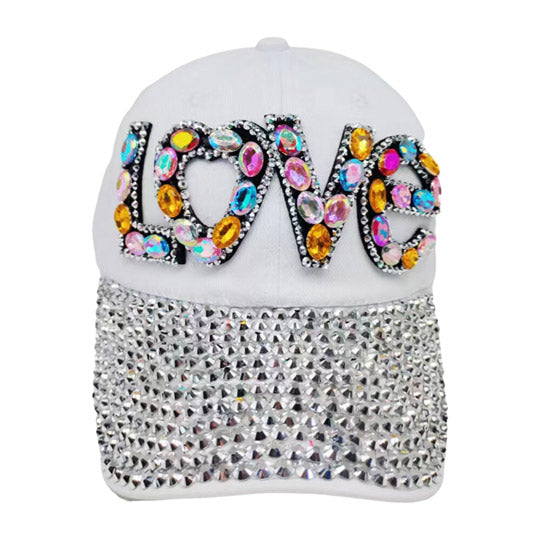Whether you need a pick-me-up or you just want to show some love, this Love Message Bling Stone Studded White Baseball Cap is here to say it all! A sparkling addition to any outfit, this cap is sure to add a sparkle to your day. Perfect birthday Gift, Mother's Day, anniversary, Valentine's Day, Regalo Cumpleanos, Navidad etc