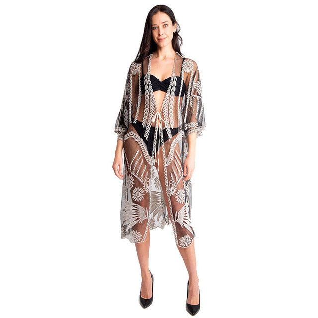 Black Lace Cover up Kimono Tie knot Closure Beach, Poolside chic made easy with this lightweight Cover up Lace Tie Knot Kimono featuring relaxed silhouette, great over your swimsuit or wear over your favorite camis, blouse & slacks, Perfect Birthday Gift, Anniversary Gift, Mother's Day Gift, Graduation Gift, Thank You Gift, Black Lace Kimono Cover Up Beachwear