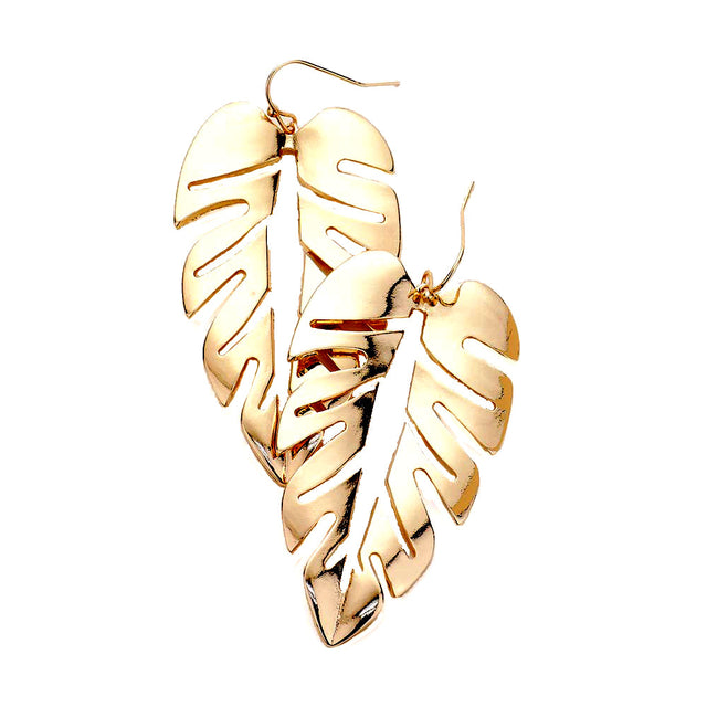 Tropical Leaf Cut Out Metal Earrings Tropical Leaf Metal Earrings Leaf Earrings Tropical Earrings Gold Leaf Earrings Metal Cut Out Earrings