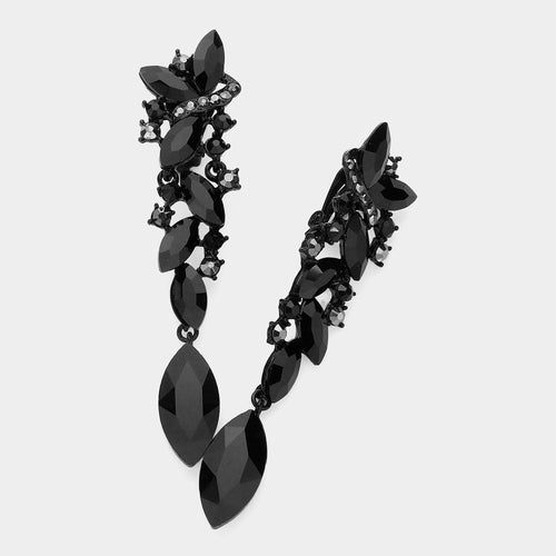 Marquise Crystal Drop Clip On Earrings - Jet Black