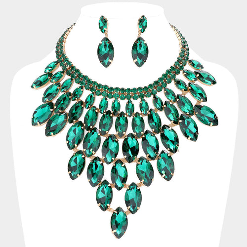 Collar de noche con racimo de piedras marquesa y enredadera - Esmeralda