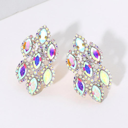 Marquise Stone Embellished Clip On Earrings - AB, Silver