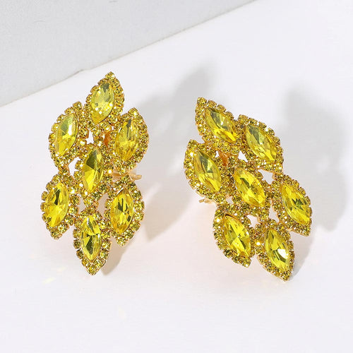 Marquise Stone Embellished Clip On Earrings - Yellow