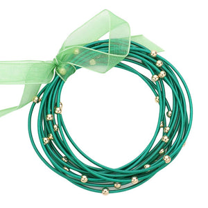 12PC Metal Ball Pointed Green Guitar String Stackable Stretch Bracelets can light up any outfit,  fabulous fashion and sleek style add a pop of pretty color coordinating with any ensemble from business casual to everyday wear. Perfect Birthday Gift, Anniversary Gift, Christmas Gift, Regalo Cumpleanos, Regalo Navidad, etc