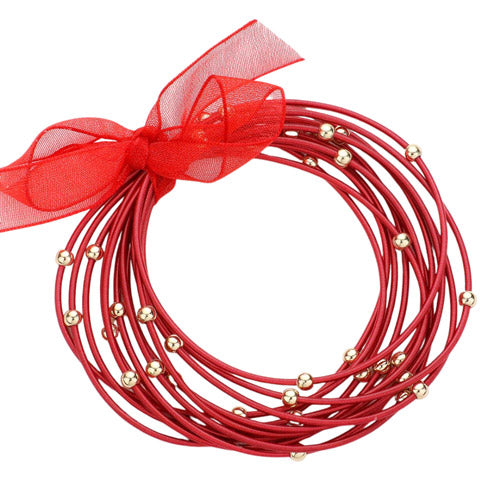 12PC Metal Ball Pointed Red Guitar String Stackable Stretch Bracelets can light up any outfit,  fabulous fashion and sleek style add a pop of pretty color coordinating with any ensemble from business casual to everyday wear. Perfect Birthday Gift, Anniversary Gift, Christmas Gift, Regalo Cumpleanos, Regalo Navidad, etc