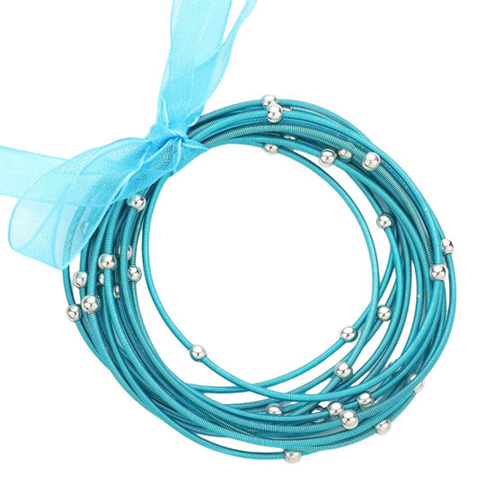 12PC Metal Ball Pointed Turquoise Guitar String Stackable Stretch Bracelets can light up any outfit,  fabulous fashion and sleek style add a pop of pretty color coordinating with any ensemble from business casual to everyday wear. Perfect Birthday Gift, Anniversary Gift, Christmas Gift, Regalo Cumpleanos, Regalo Navidad, etc