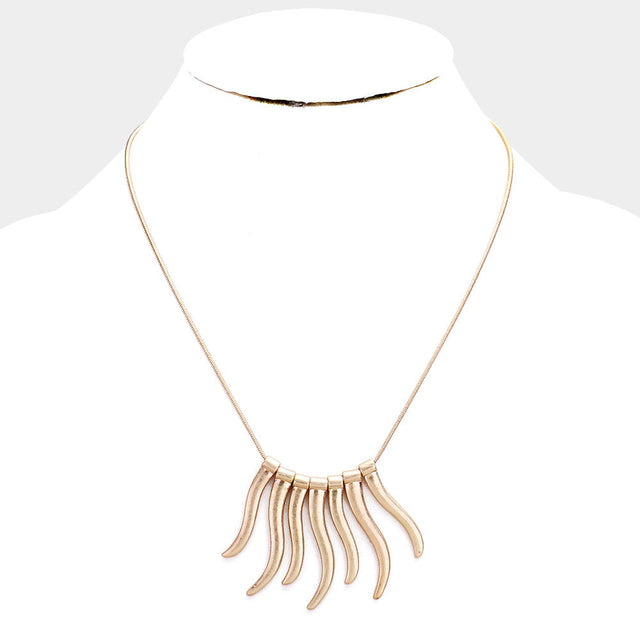 Worn Gold Metal Bar Fringe Necklace