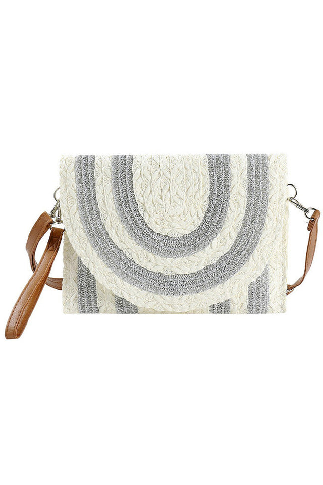  Beige Metallic Gold Striped Pattern Straw Crossbody Bag combines natural straw craftsmanship with subtle metallic gold accents for a sophisticated look. Designed for effortless wear, its cross-body style ensures comfort and practicality, making it perfect for day-to-night use. The lightweight construction offers durability without compromising elegance, making it a versatile accessory for refined, modern wardrobes. 