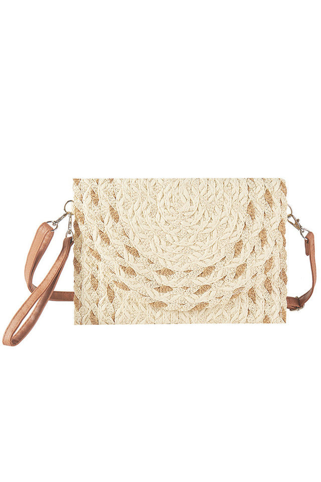 Mix Color Detail Straw Summer Clutch Crossbody Bag - Beige - Crossbody Bag