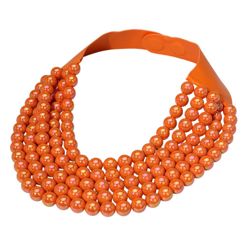 Multistrand Beaded Statement Magnetic Necklace - Orange