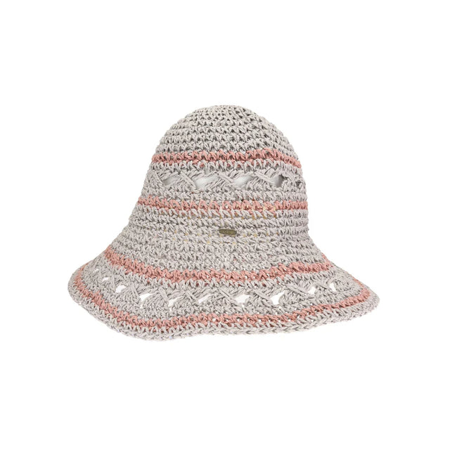 Grey Open Weave Paper Straw Hand Crochet C.C Bucket Hat features a meticulously handcrafted design that ensures breathability and lightweight comfort. Made from natural paper straw, its open weave construction promotes airflow, making it ideal for warm weather wear. The expert crochet technique adds durability and a refined texture, offering both style and function for outdoor enthusiasts seeking a sophisticated sun protection accessory.