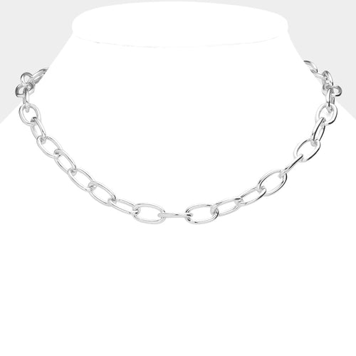 Collar de eslabones metálicos ovalados - Rodio