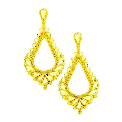 Oversized Cut Out Cluster Vine Accented Teardrop Earrings - Yellow