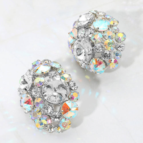 Women's Oversized Rhinestone Cluster Evening Clip On Earrings - Rhodium