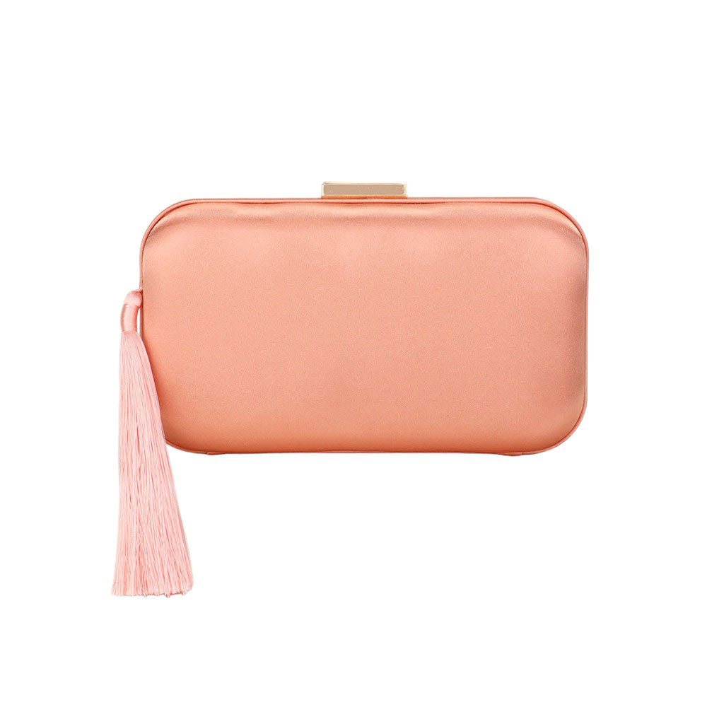Peach Tassel Pointed Solid Clutch Crossbody Bag, Give your style a playful twist with this! Featuring a unique pointed shape and eye-catching tassel accents, this bag is perfect for adding a touch of quirkiness to any outfit. Stay organized and stylish with this fun and functional accessory.