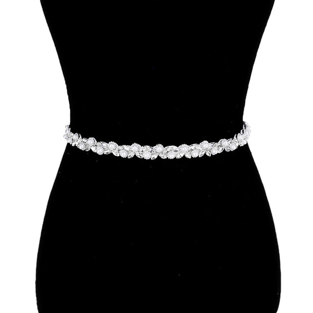 Clear Silver Pearl Crystal Rhinestone Floral Bridal Wedding Belt Headband. A timeless selection, Bridal Belt, Rhinestone Belt, Bridal Belt Sash, Wedding Belt is exceptionally elegant, adding an exquisite detail to your wedding dress or tie it on your hair for a glamorous to any outfit.