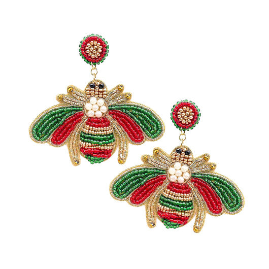 Felt Back Pearl Seed Bead Honey Bee Dangle Earrings Honey Bee Earrings handcrafted jewelry adds a pop of pretty color, sequin, beaded embroidered bright artisanal earrings show off your fun trendsetting style. Perfect Birthday Gift, Anniversary Gift, Thank you Gift, Graduation, Prom, Sweet 16, Quincea√±era, Date Night