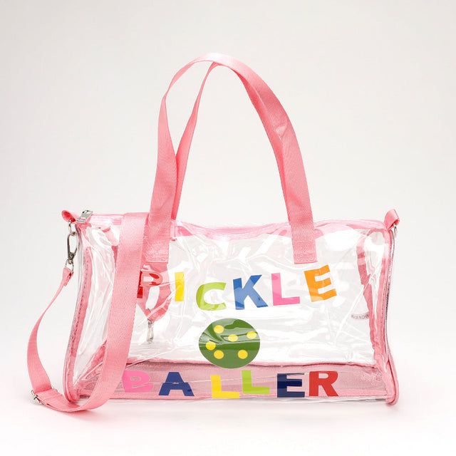 Clear, Pink PICKLE BALLER Message Printed Transparent Boston Bag / Crossbody Bag