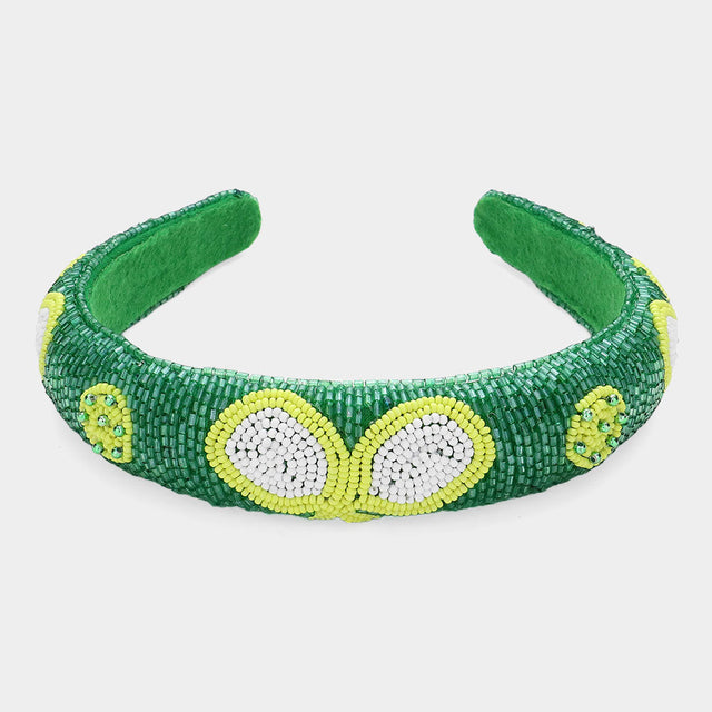 Green, Yellow Pickleball Paddle Seed Beaded Headband