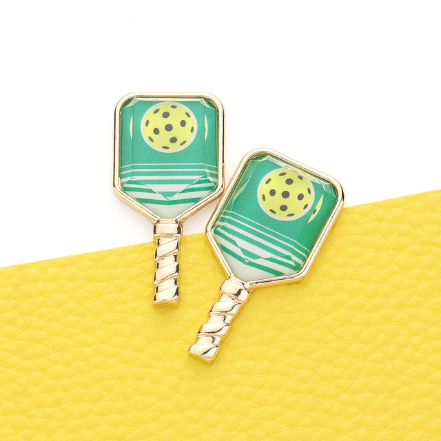 Green Pickleball Racket Earrings