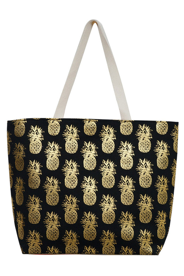 Pineapple Pattern Beach Bag combines vibrant style with practical design, perfect for your beach outings. Crafted to hold all your essentials, its spacious interior and sturdy handles ensure comfort and durability. The cheerful pineapple print adds a tropical flair, making it an ideal accessory for sunny days by the water. 