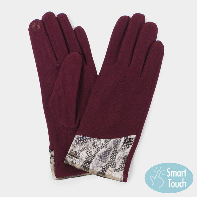 Burgundy Python Cuff Smart Gloves