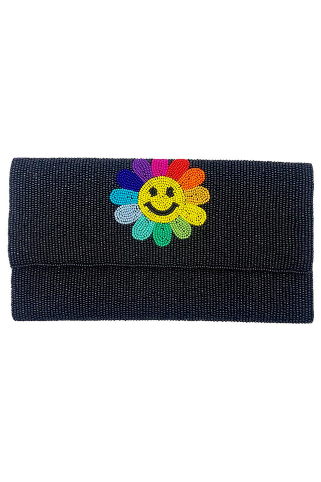 Rainbow Smile Flower Glass Beads Clutch combines intricate craftsmanship with vibrant design, featuring hand-arranged glass beads that form cheerful floral patterns. This expertly crafted accessory offers a unique, eye-catching statement piece perfect for elevating formal or casual ensembles. Its compact size ensures convenience without sacrificing style, making it an ideal choice for those seeking both elegance and individuality in their evening wear. 