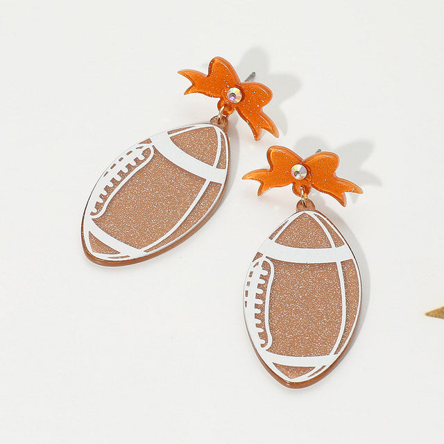 Brown Resin Football Dangle Earrings