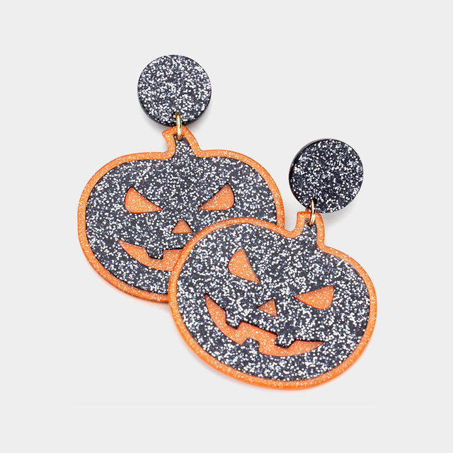 Black Resin Pumpkin Dangle Earrings