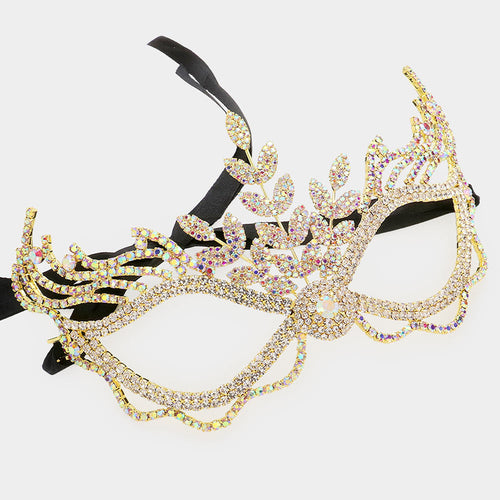 Rhinestone Pave Masquerade Mask - AB, Gold
